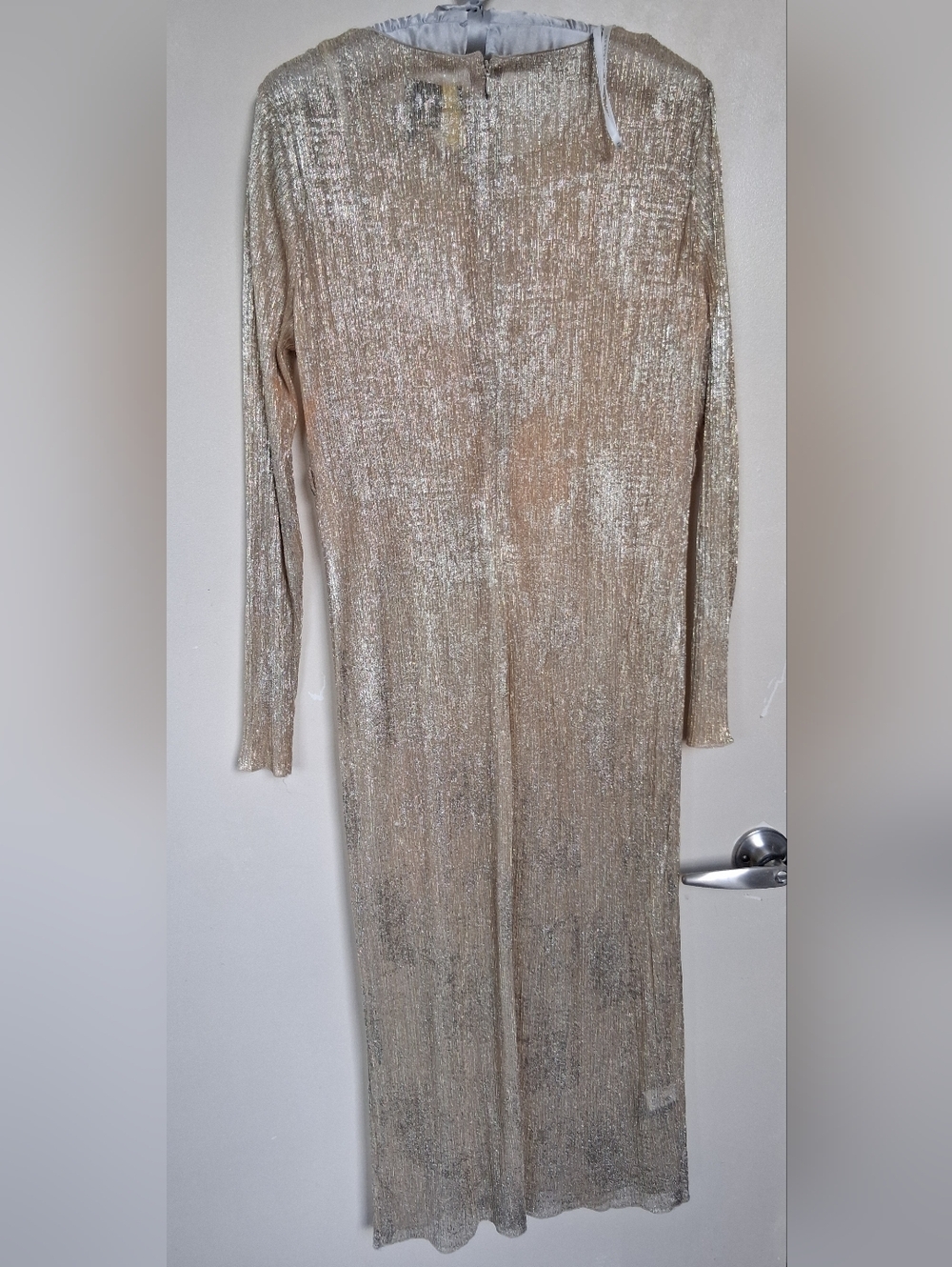 Metallic Gold Long Sleeve Maxi Dress